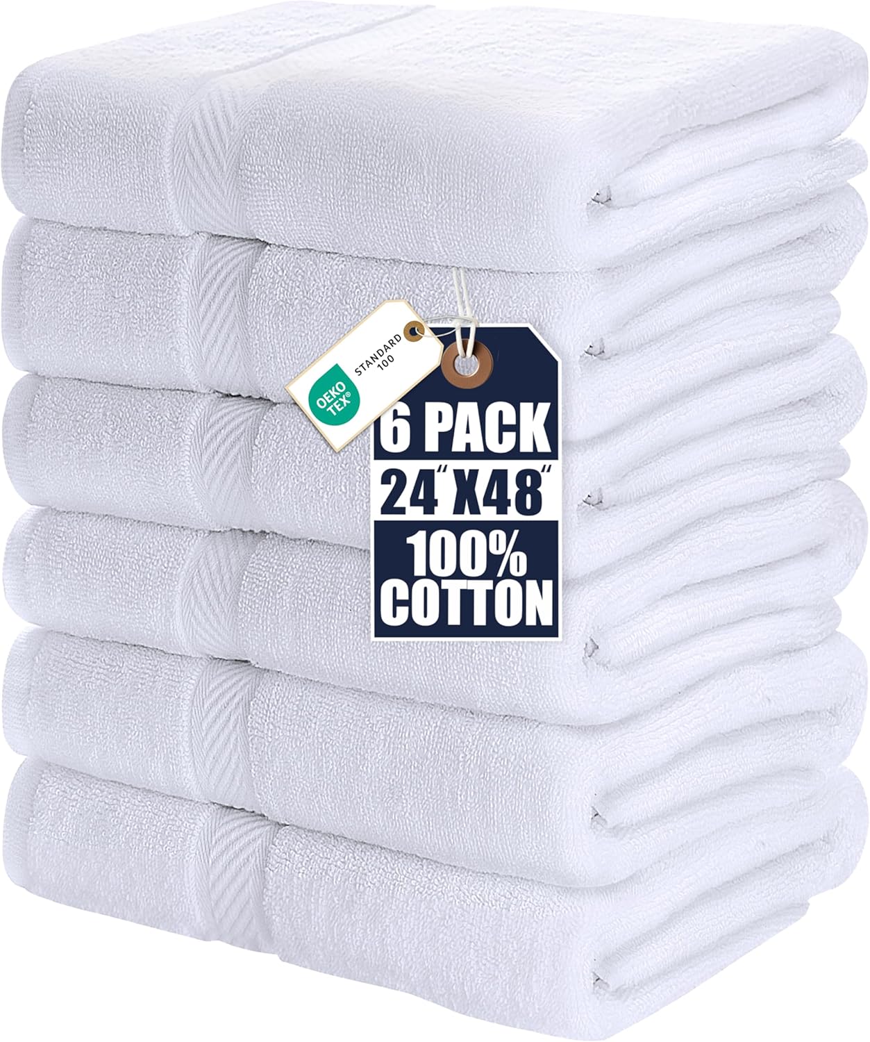Utopia Towels 6 Pack Bath Towel Set – 100% Ring Spun Cotton Quick Dry White Towels 60x120cm