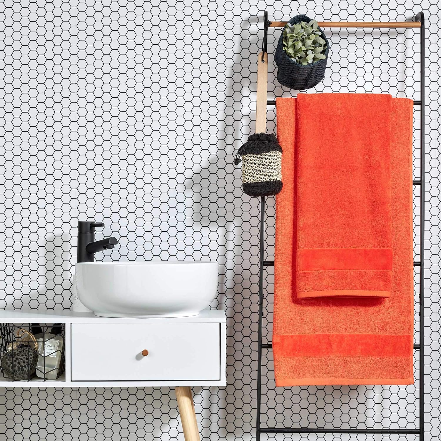 Christy Prism 6 Piece Bath Towel Set – 100% Turkish Cotton Super Soft Quick Dry Orangeade Orange