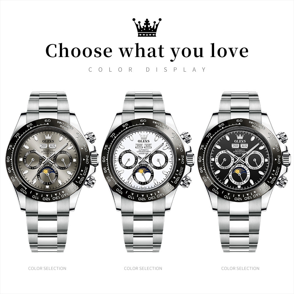 6654 Luxury Men's Automatic Watch – Chronograph Mechanical Waterproof Wristwatch with Luminous Display & Date Function