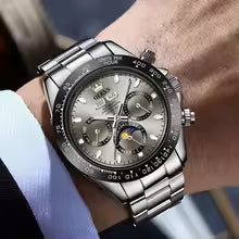 6654 Luxury Men's Automatic Watch – Chronograph Mechanical Waterproof Wristwatch with Luminous Display & Date Function