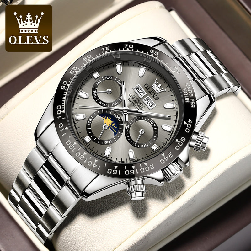 6654 Luxury Men's Automatic Watch – Chronograph Mechanical Waterproof Wristwatch with Luminous Display & Date Function