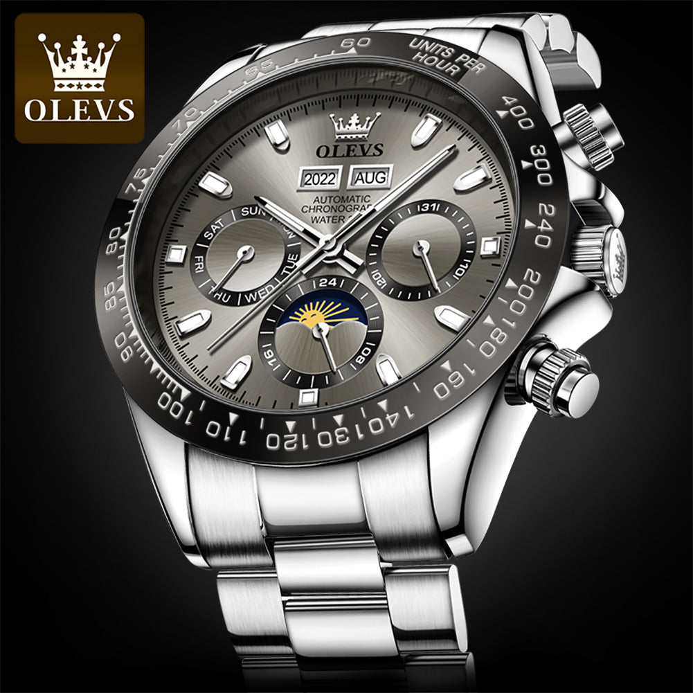 6654 Luxury Men's Automatic Watch – Chronograph Mechanical Waterproof Wristwatch with Luminous Display & Date Function