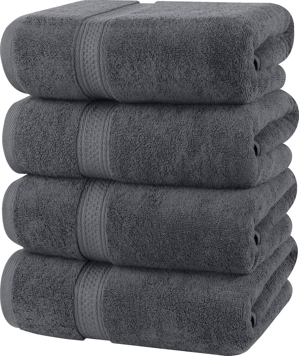 Utopia Towels 4 Piece Bath Towels Set – 100% Ring Spun Cotton Quick Dry Absorbent Grey Towels 69x137cm