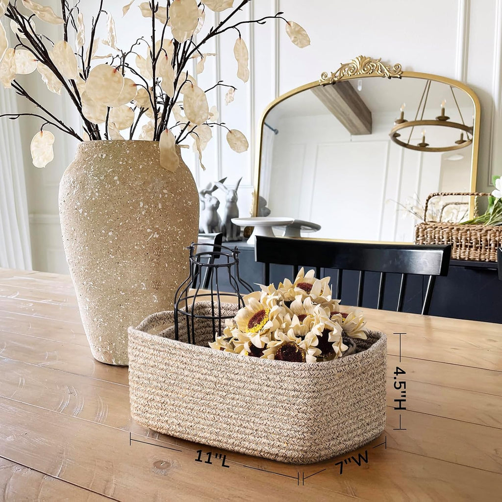 Storage Baskets 3 Pack Rope Basket Set White & Brown