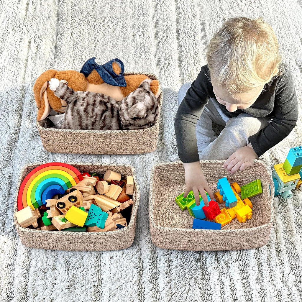 Storage Baskets 3 Pack Rope Basket Set White & Brown