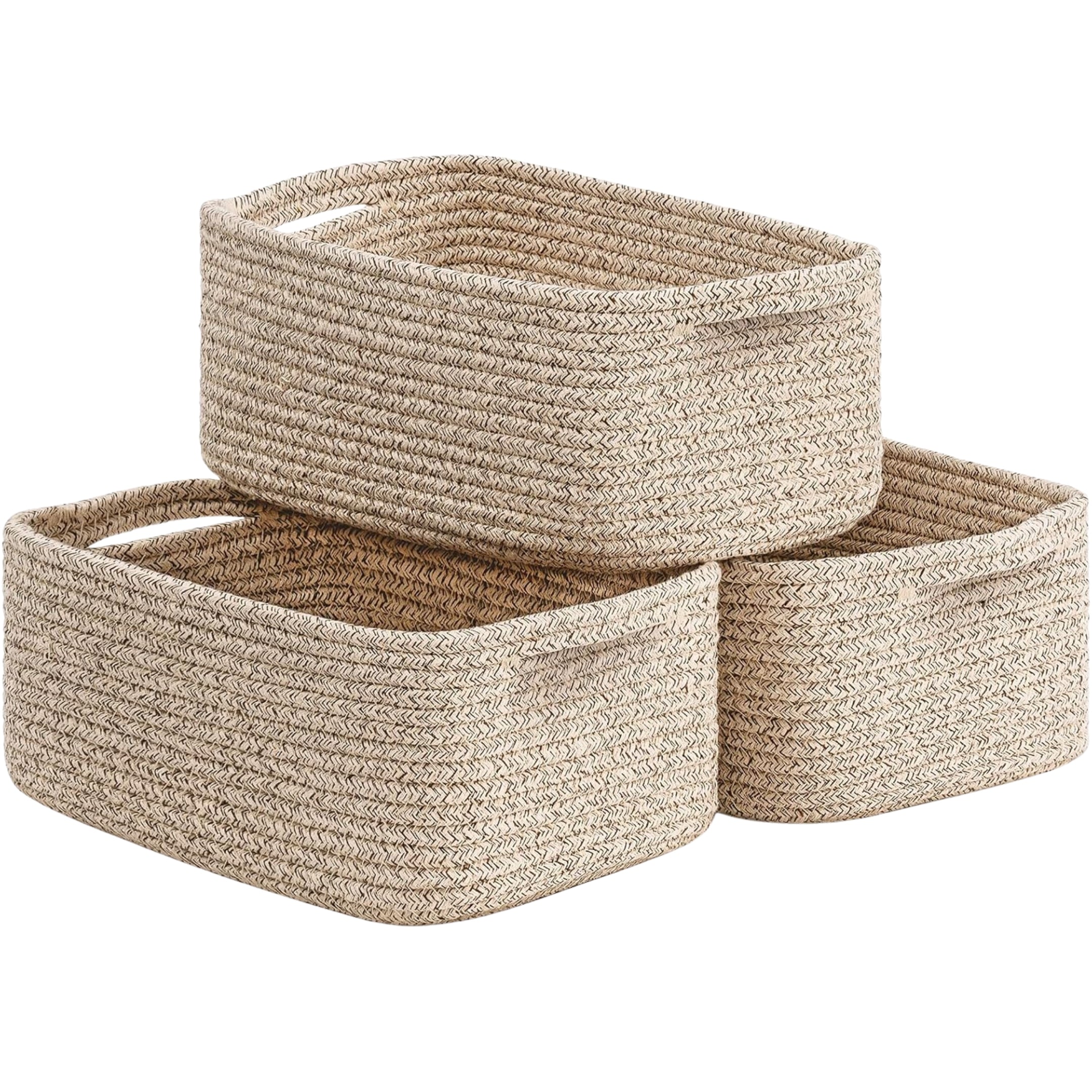 Storage Baskets 3 Pack Rope Basket Set White & Brown