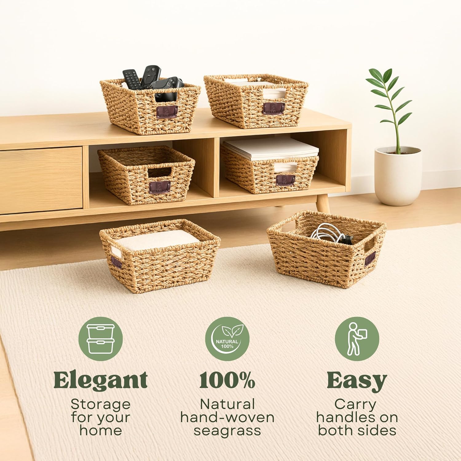 Straame Seagrass Storage Baskets Set of 4 with Handles