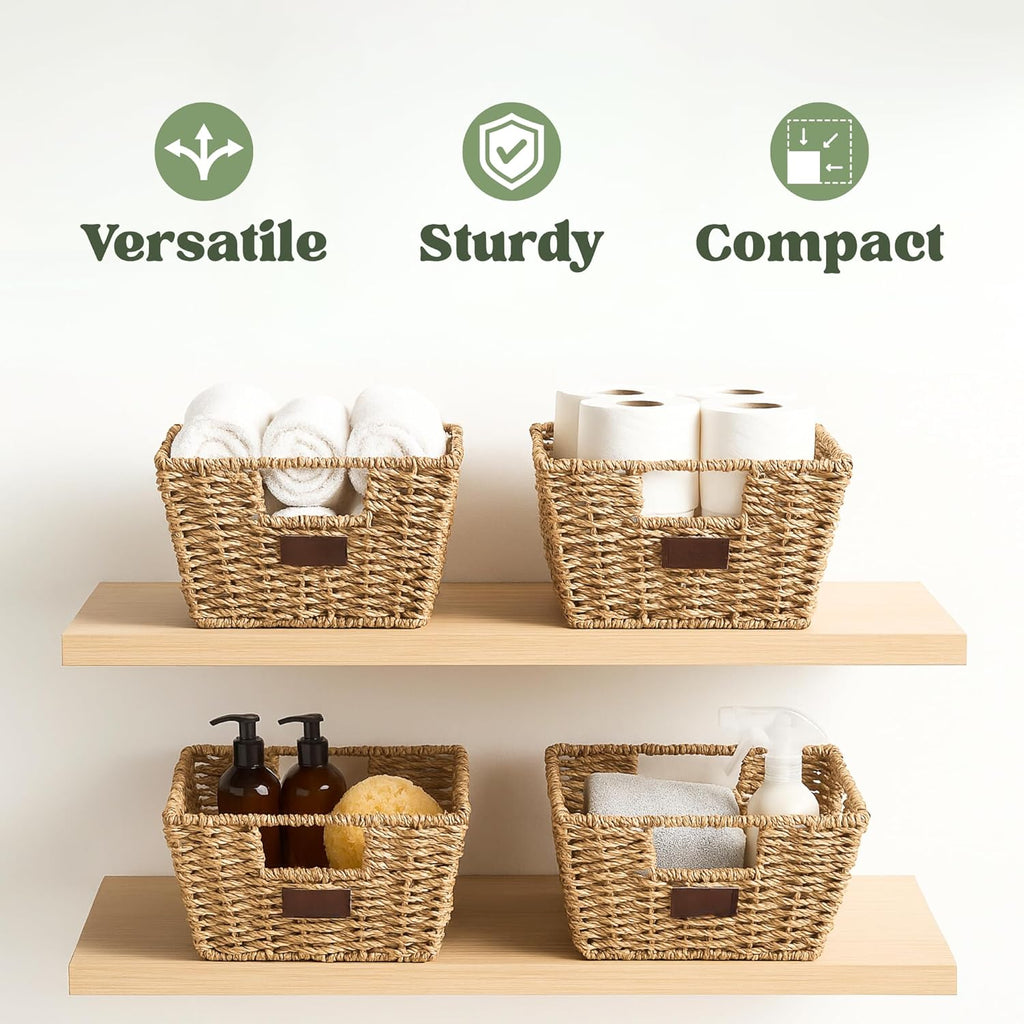 Straame Seagrass Storage Baskets Set of 4 with Handles