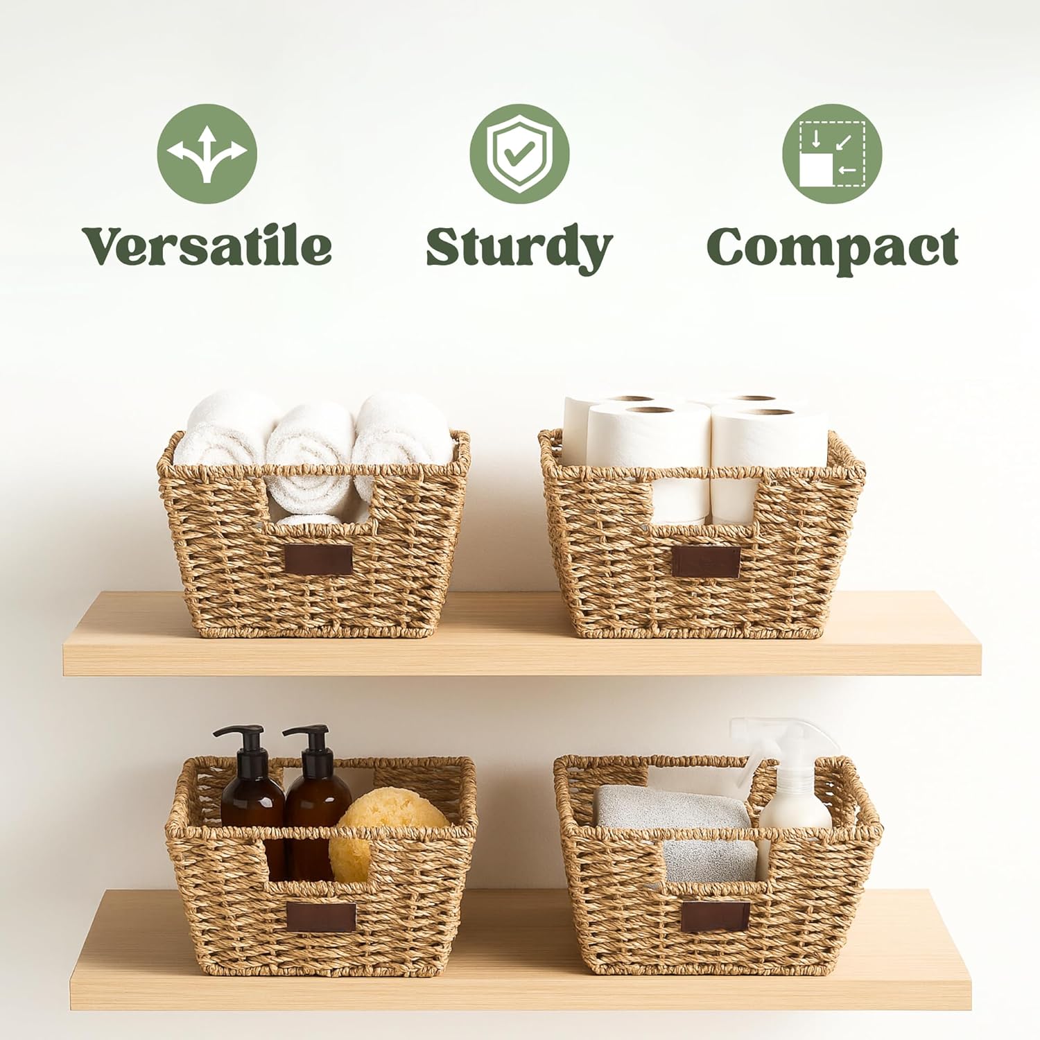 Straame Seagrass Storage Baskets Set of 4 with Handles