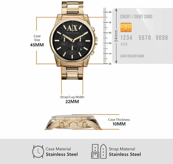 Watch For Men, Chronograph Movement and 45mm Case Size with Stainless steel, Leather or Silicone strap