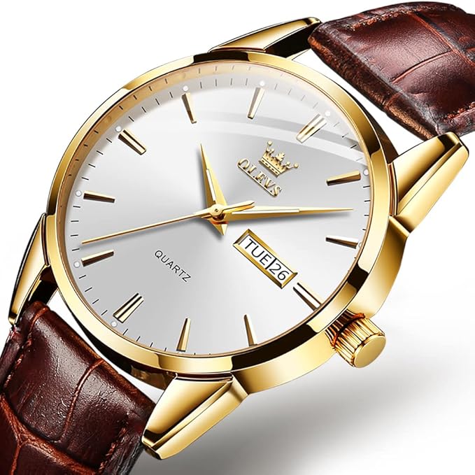 Watches for Men Business Casual Analog Quartz Watch Black/Brown Leather Strap Luminous Waterproof Calendar Men Wrist Watch