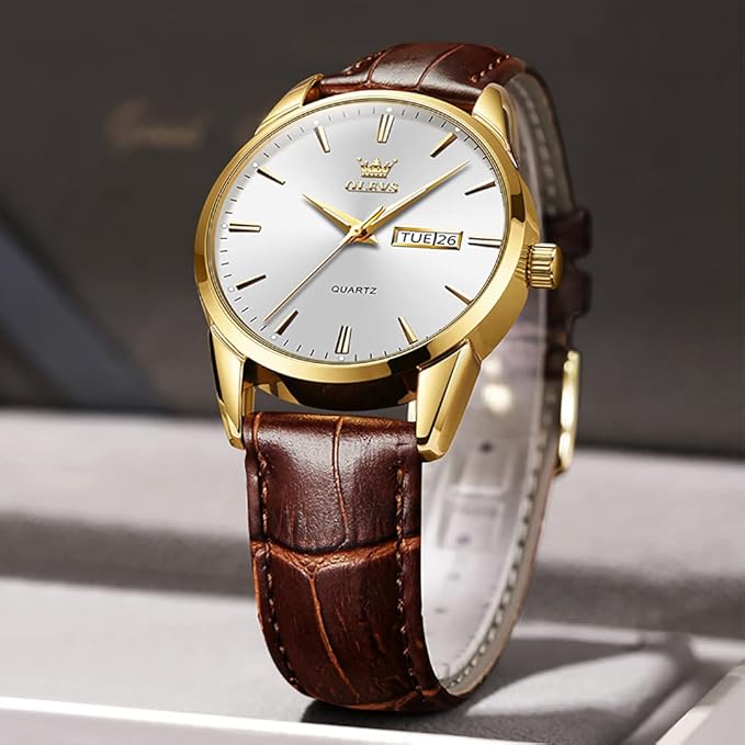 Watches for Men Business Casual Analog Quartz Watch Black/Brown Leather Strap Luminous Waterproof Calendar Men Wrist Watch