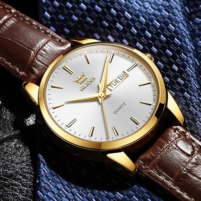 Watches for Men Business Casual Analog Quartz Watch Black/Brown Leather Strap Luminous Waterproof Calendar Men Wrist Watch