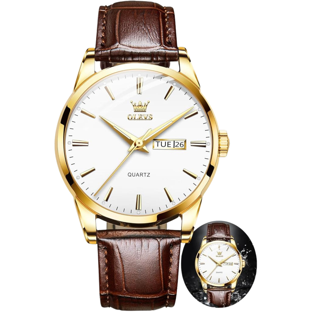 Watches for Men Business Casual Analog Quartz Watch Black/Brown Leather Strap Luminous Waterproof Calendar Men Wrist Watch