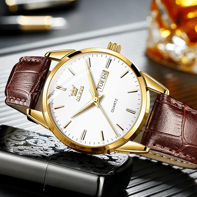 Watches for Men Business Casual Analog Quartz Watch Black/Brown Leather Strap Luminous Waterproof Calendar Men Wrist Watch