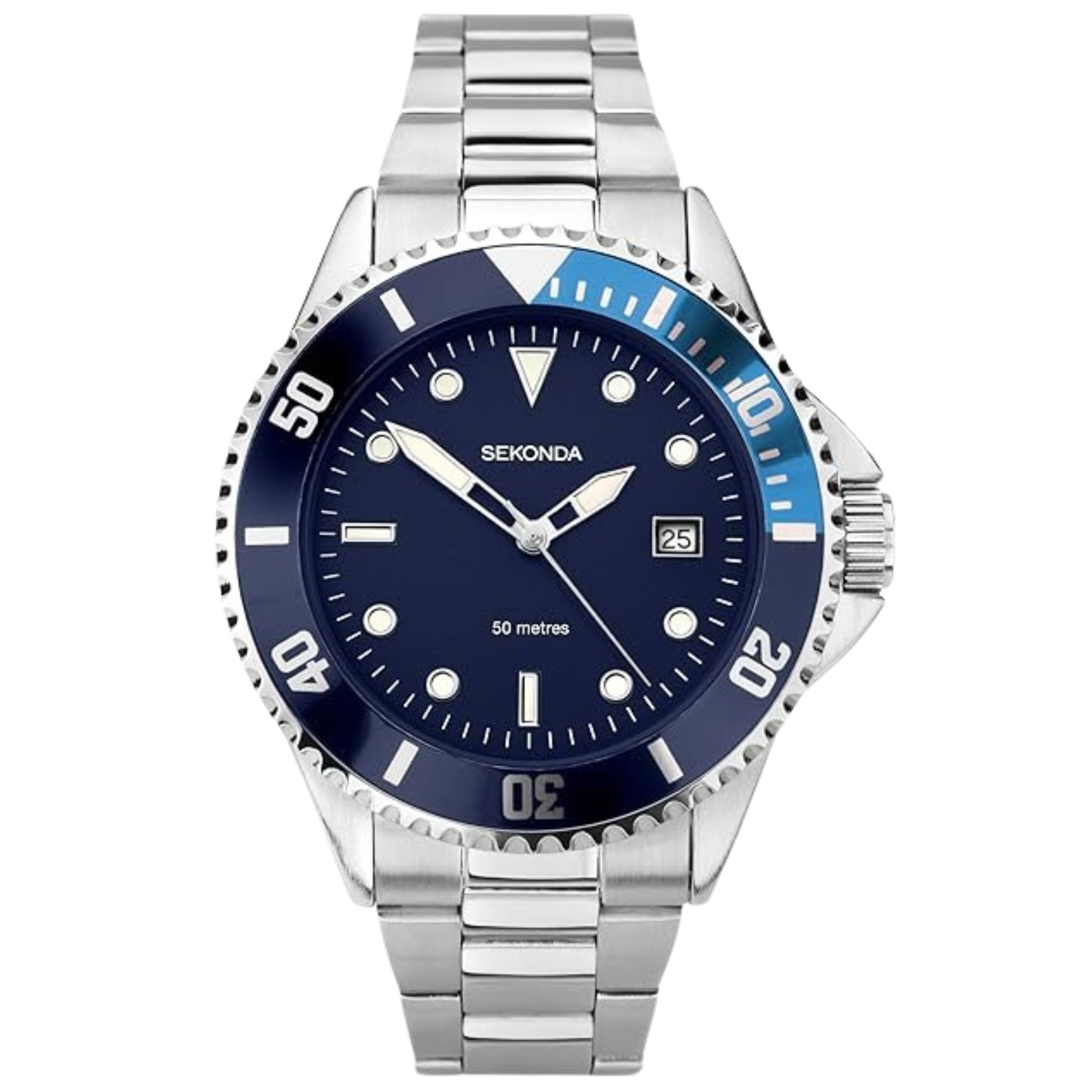 Wave Mens Watch – 39mm Sports Watch for Men, Rotating Bezel, Stainless Steel Bracelet and Date Window – 50m Water Resistant – 2 Year Warranty