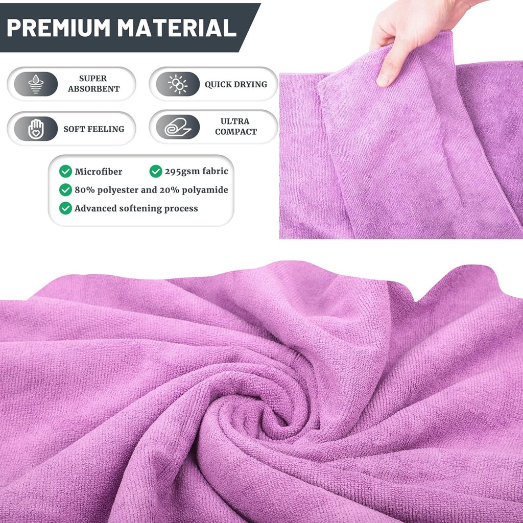 Rainleaf Microfiber Travel Towel – Quick Dry, Ultra-Compact, Super Absorbent, 12"x40", Purple