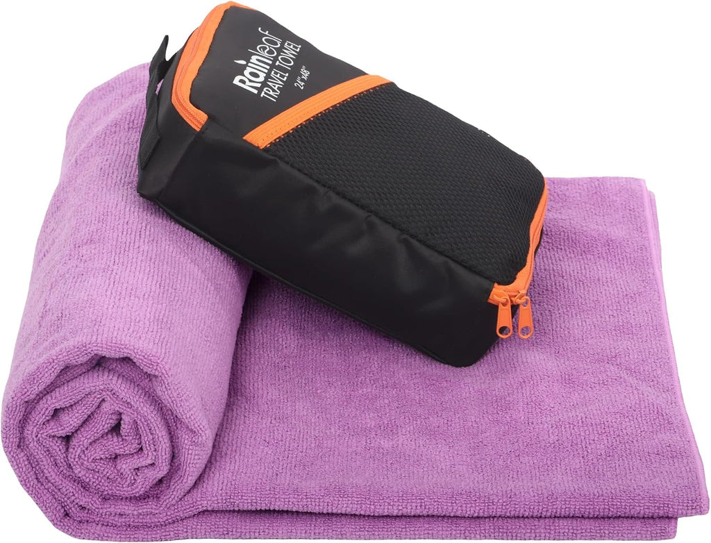 Rainleaf Microfiber Travel Towel – Quick Dry, Ultra-Compact, Super Absorbent, 12"x40", Purple