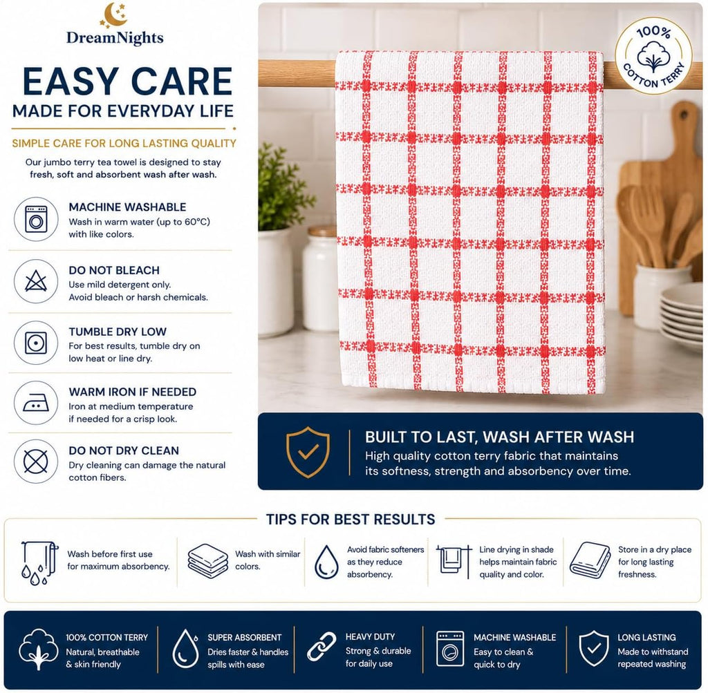 Tea Towels Set of 3 – Extra Large 70x40 cm, 100% Cotton Terry, Soft, Absorbent, Lint-Free, Assorted Blue