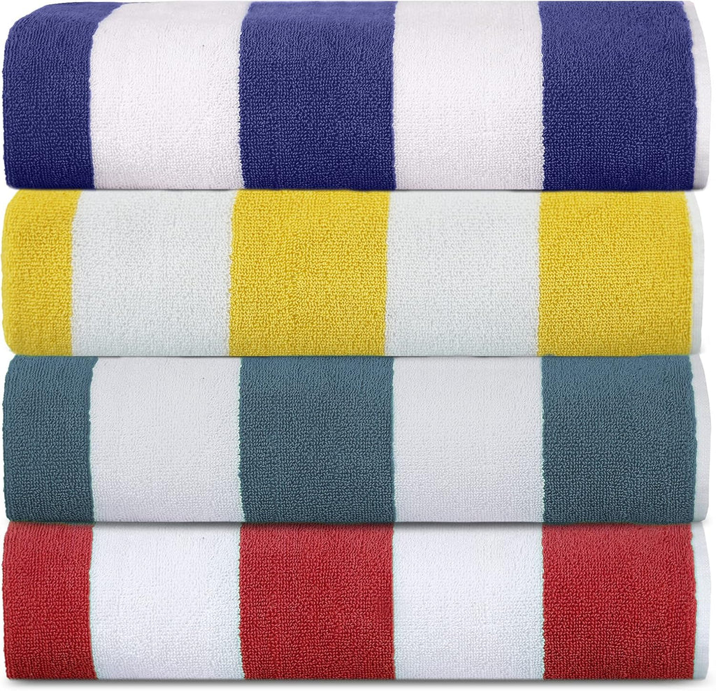 SweetNeedle Beach Towels Pack of 4 – 100% Cotton Terry Cabana Striped Quick Dry Pool Towels 76x152cm