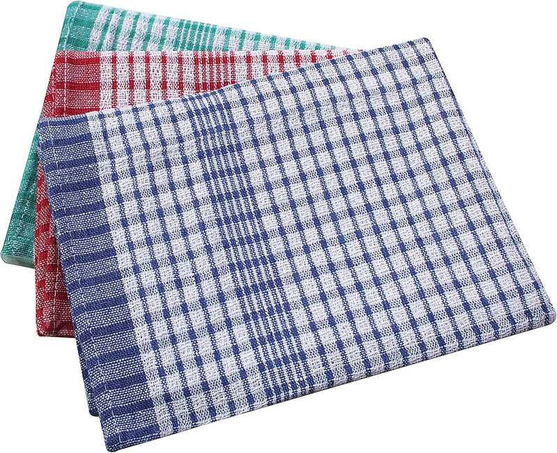 10-Pack Heavy Duty Cotton Kitchen Tea Towels – Checked, Absorbent, Durable, Lint-Free, Professional Grade