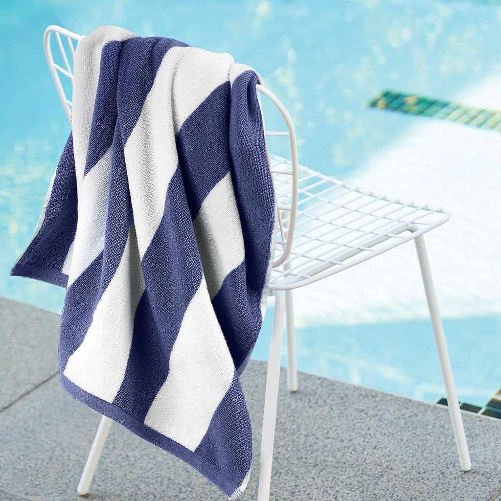 SweetNeedle Beach Towels Pack of 4 – 100% Cotton Terry Cabana Striped Quick Dry Pool Towels 76x152cm