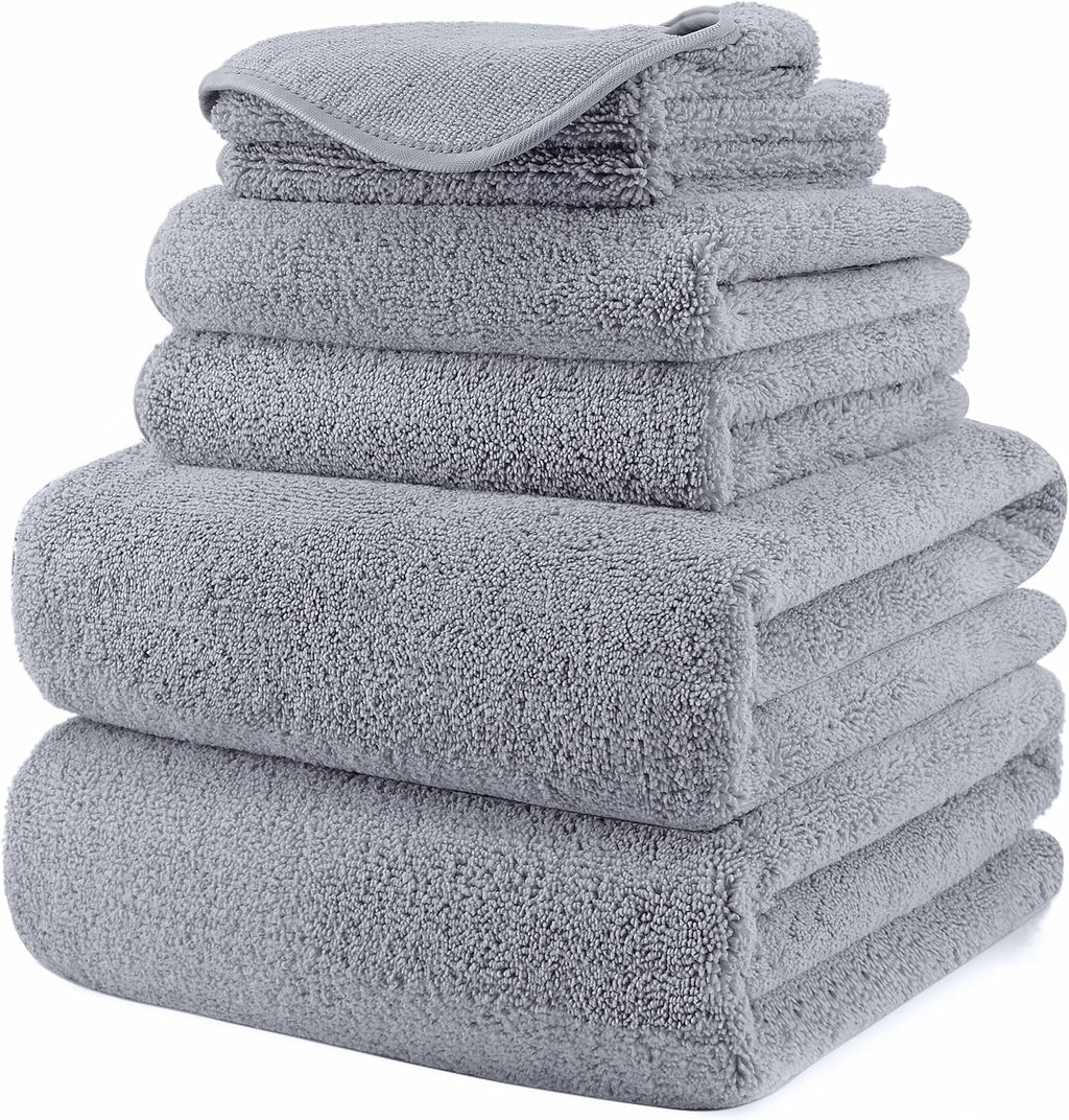 POLYTE 6-Piece Microfibre Bath Towel Set – Plush, Quick Dry, Lint-Free, Grey