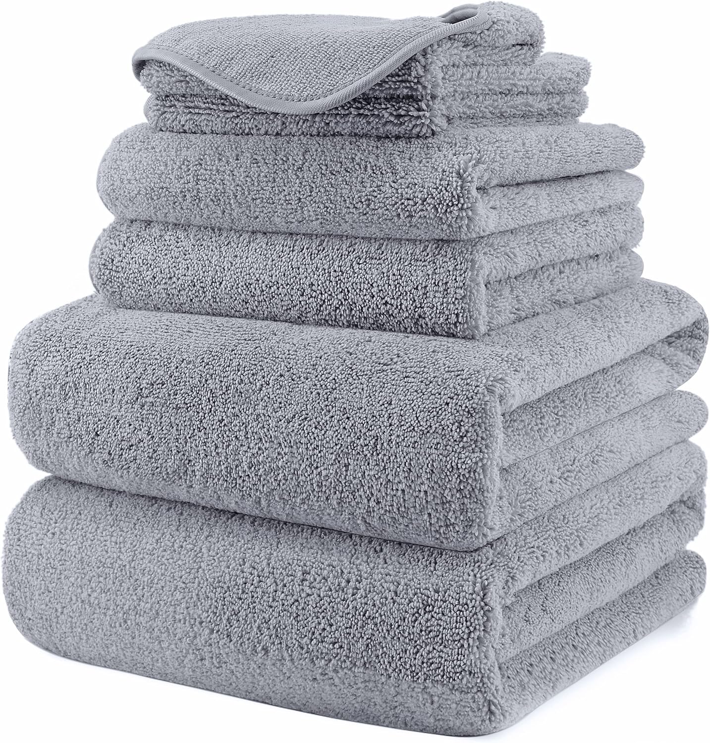 POLYTE 6-Piece Microfibre Bath Towel Set – Plush, Quick Dry, Lint-Free, Grey