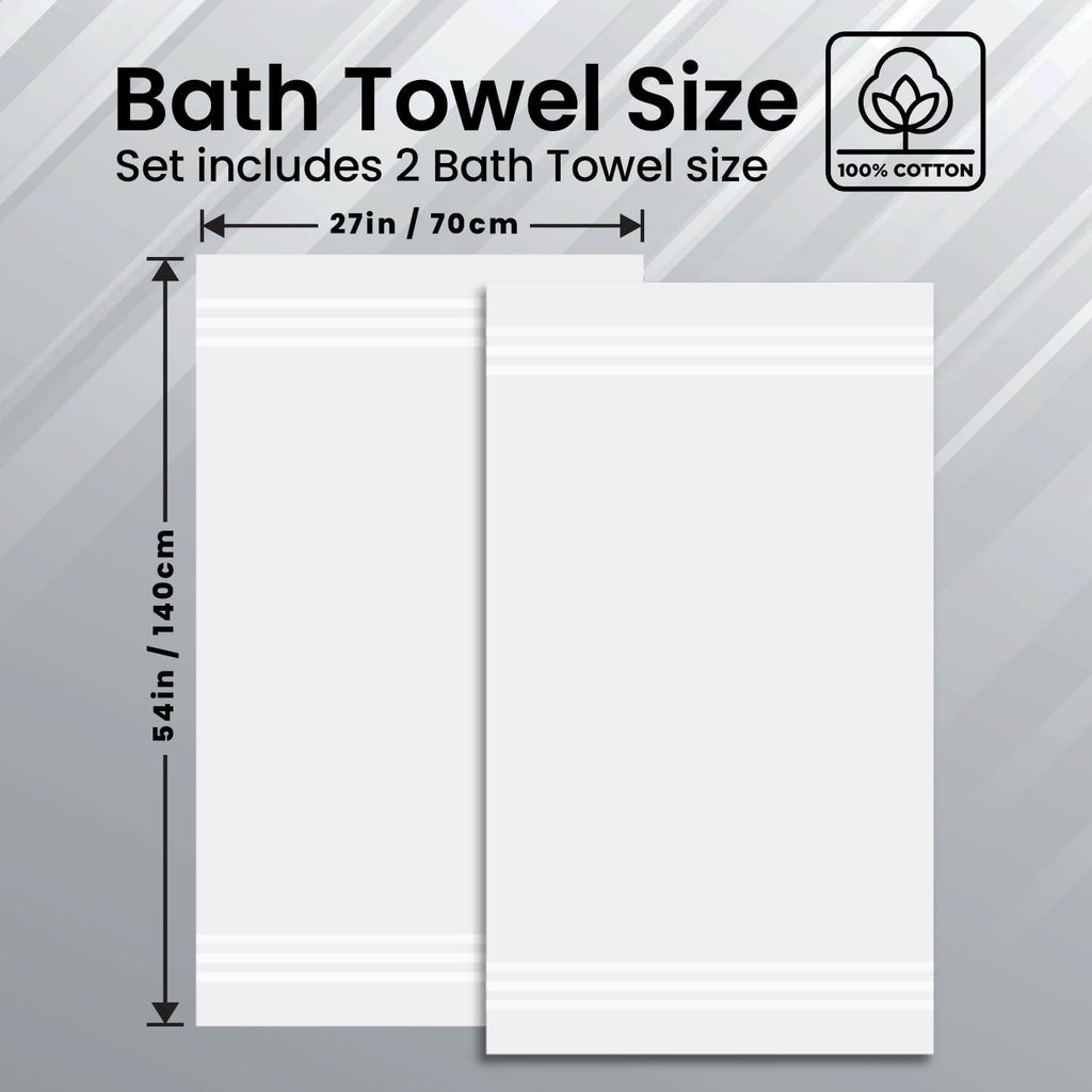 Infinitee Xclusives Bath Towels Set of 2 – 100% Ring-Spun Cotton Soft Absorbent Towels 70x140cm White