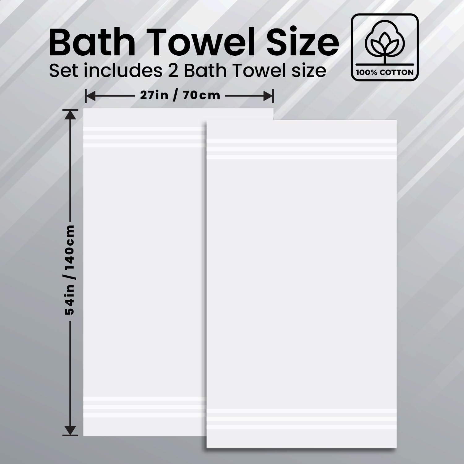 Infinitee Xclusives Bath Towels Set of 2 – 100% Ring-Spun Cotton Soft Absorbent Towels 70x140cm White