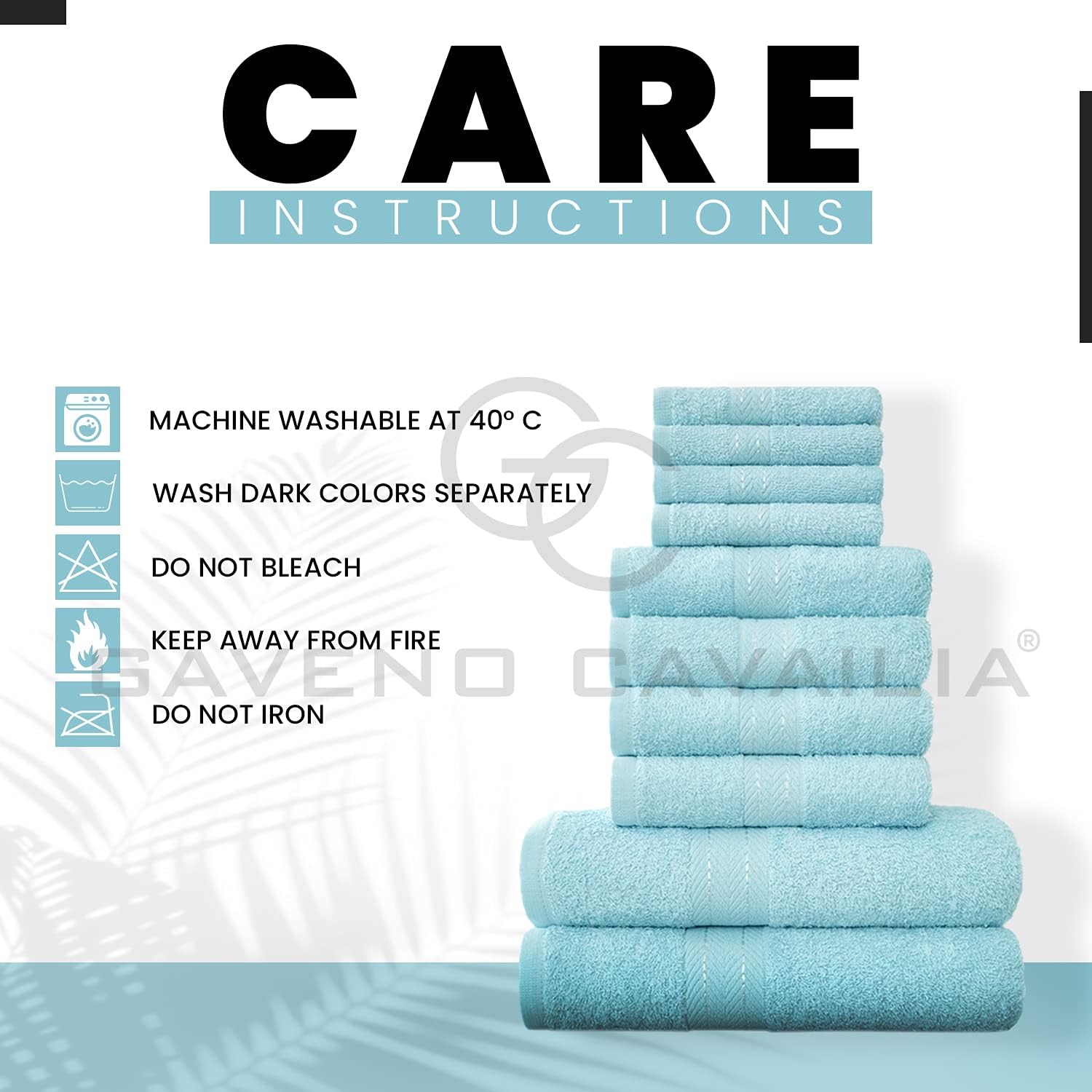 GC GAVENO CAVAILIA 10 Piece Cotton Towel Set – Soft Absorbent Aqua Bathroom Towels 450 GSM