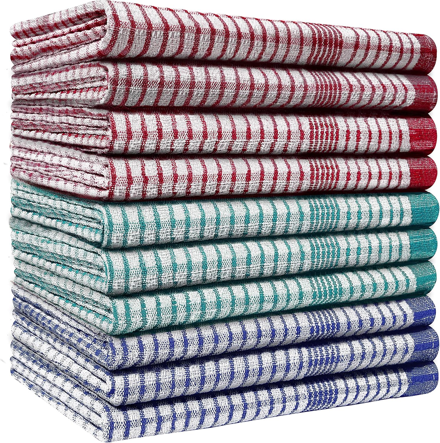 10-Pack Heavy Duty Cotton Kitchen Tea Towels – Checked, Absorbent, Durable, Lint-Free, Professional Grade